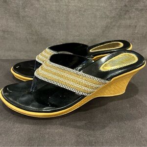 Ice Wedge Sandals with Crystals Gold